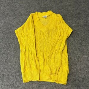 Eminent Sweater Womens Size M Yellow Silk Angora Cable Knit V-Neck Pullover